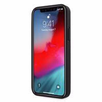 BMW ādas apvalks ar iespiešanu iPhone 12 Pro Max - melns