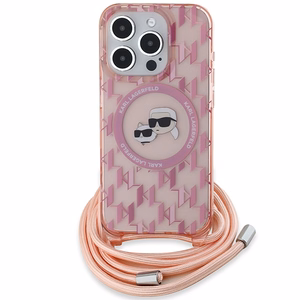 Karl Lagerfeld IML Crossbody Monogram Karl & Choupette Head Magnētiskais viedtālruņa apvalks iPhone 15 Pro - rozā