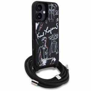 Karl Lagerfeld pār plecu nēsājams graudainas faktūras un logotipa viedtālruņa apvalks iPhone 16 - melns