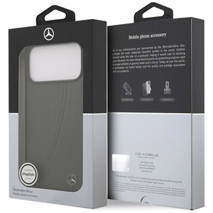 Mercedes Leather Large Laurel Leave MagSafe Чехол для iPhone 17 Pro Max - чёрный и серый