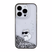 Karl Lagerfeld Liquid Glitter Choupette viedtālruņa apvalks iPhone 15 Pro Max - caurspīdīgs