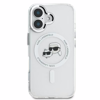Karl Lagerfeld IML Metal Karl&Choupette Head magnētiskais viedtālruņa apvalks iPhone 16 - balts