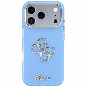 Guess IML 4G Script Metal vāciņš modelim iPhone 18 Pro Max / 17 Pro Max – gaiši zils