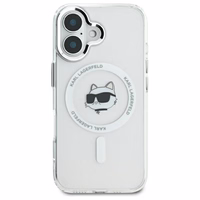 Karl Lagerfeld IML Metal Choupette Head magnētiskais viedtālruņa apvalks iPhone 16 Plus - balts
