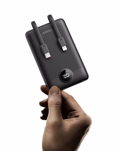 VEGER portatīvais lādētājs 10000 mAh ar iebūvētiem kabeļiem Type C / Lightning PD QC3.0 2A 22,5W C11 (W1170) melna