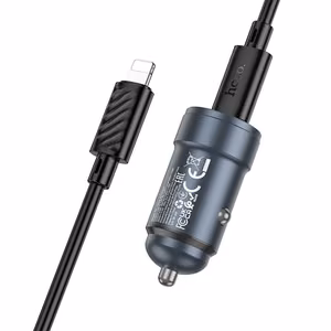 Car charger Hoco USB C QC3.0 PD 30W + cable USB C to Lightning Z57 metal gray