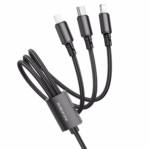 Melns Borofone BX72 3 vienā USB–USB-C / Micro-USB / Lightning kabelis, 2 A, 1 m