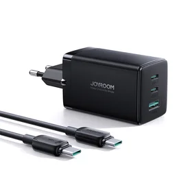 Joyroom ātrais GaN lādētājs 65W USB-A, 2x USB-C melns + USB-C - USB-C kabelis 100W 1.2m (TCG01)