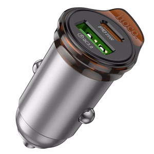 Car charger Hoco USB A + USB C QC3.0 PD 43W + cable USB C to USB C NZ16A metal gray