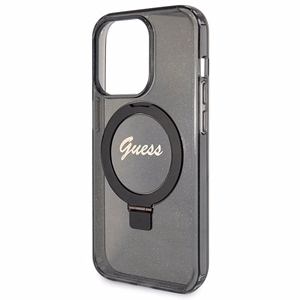Guess Ring Stand Script Glitter Magnētiskais viedtālruņa apvalks iPhone 13 Pro Max - melns