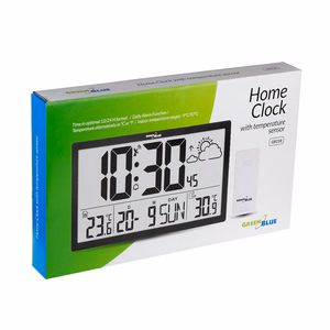 Īpaši liels LCD sienas pulkstenis GreenBlue GB218 ar meteoroloģisko staciju, temperatūras un datuma rādījumu