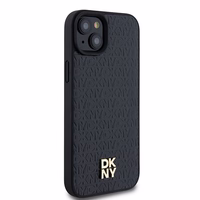DKNY Ādas monogrammas raksta metāla logotips Magnētiskais viedtālruņa apvalks iPhone 15 Plus / 14 Plus - melna