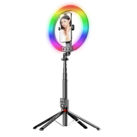 Blavec Selfie gredzena lampa Aluminium Aura LED RGB gredzens P-50 25cm statīvs + tālvadības pults + 2,3 metri (RLP50-TRB23) melna