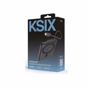 Ksix Magnetic Power Bank 10000 mAh 22.5W, iPhone un Apple Watch, pelēks