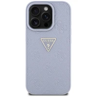 Guess Hot Stamp 4G Pattern Triangle Metal Logo viedtālruņa apvalks iPhone 16 Pro - violets