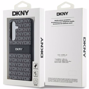 DKNY ādas Mono Stripe un Metal Logo viedtālruņa apvalks Samsung Galaxy S24 - melns