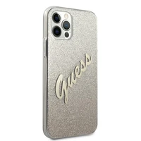 Guess GUHCP12LPCUGLSGO iPhone 12 Pro Max 6.7" zelts kietais vāciņš Glitter Gradient Script
