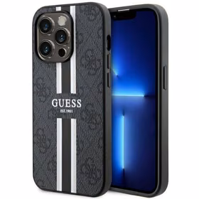 GUESS apvalks IPHONE 14 Pro Max saderīgs ar MagSafe GUHMP14XP4RPSK (4G drukātas svītras) melns