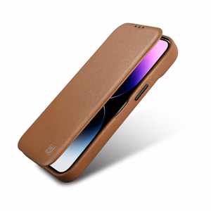 iCarer CE Premium ādas folio vāciņš iPhone 14 Plus ar MagSafe magnētisku flip vāciņu - brūnās krāsā
