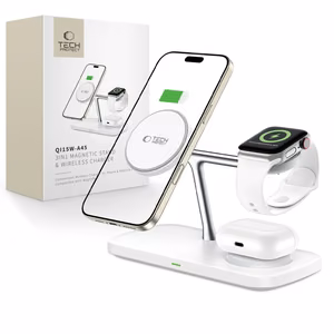 Tech-Protect QI15W-A45 3in1 bezvadu lādētājs ar MagSafe Apple ierīcēm - balts