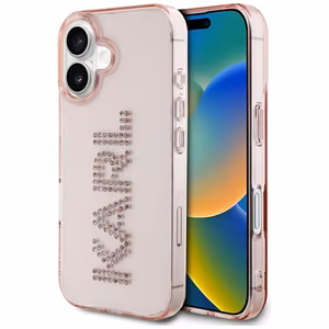 Karl Lagerfeld IML Rhinestones Logo viedtālruņa apvalks iPhone 16 - rozā