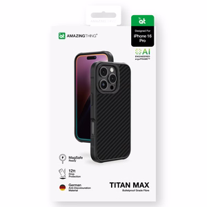 AmazingThing Titan Max viedtālruņa apvalks ar 1500D aramīda šķiedrām iPhone 16 Pro - melns