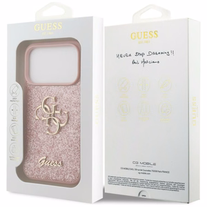 Guess PU Fixed Glitter 4G Metal Logo vāciņš Apple iPhone 18 Pro, rozā