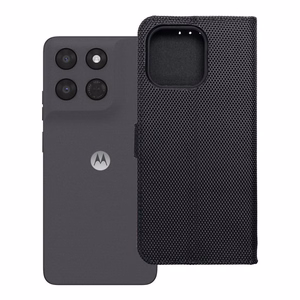 Atlokāmais 4Card RFID maciņš Motorola G37 ar aizsardzību pret zādzībām, no tehniskā auduma, melns