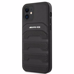 AMG ādas apvalks ar iespiestām līnijām iPhone 12 mini - melns