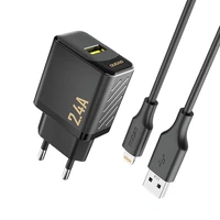Dudao A23LEU 2.4A GaN EU USB-A Wall Lādētājs with USB-A to Lightning Kabelis - Melns