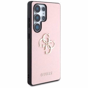 Guess Graudains Liels 4G Logotips Mazs Klasiskais Logotips Viedtālruņa apvalks Samsung Galaxy S25 Ultra rozā