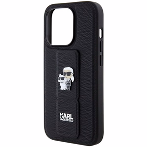 Karl Lagerfeld Gripstand Saffiano Karl&Choupette Pins viedtālruņa apvalks iPhone 14 Pro - melns