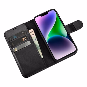 iCarer Maki apvalks 2in1 vāks iPhone 14 Plus Anti-RFID ādas atverams apvalks melns (WMI14220727-BK)