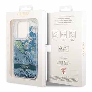 Guess Flower Liquid Glitter viedtālruņa apvalks iPhone 14 Pro Max - zaļš