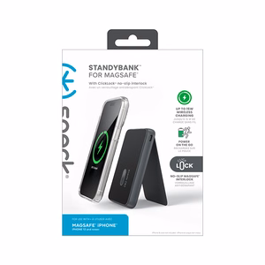 Speck StandyBank + ClickLock 5 000 mAh magnētiskais ārējais akumulators ar statīvu, līdz 15 W bezvadu uzlāde, saderīgs ar MagSafe, melns