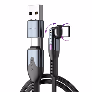 STATIK PowerPivot Pro neilona pīts kabelis, USB-C uz USB-C, 2 m, melns