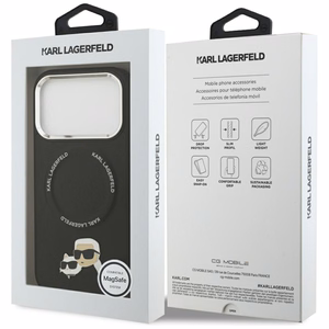 Karl Lagerfeld Karl & Choupette Pins MagSafe apvalks viedtālrunim iPhone 17 Pro Max - melns