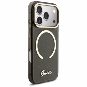 Guess IML Glitters Script Siksniņa MagSafe Maciņš for iPhone 17 Pro - melns