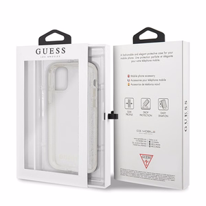 Guess GUHCN65PCGLSI iPhone 11 Pro Max sudrabains kietais apvalks Glitter