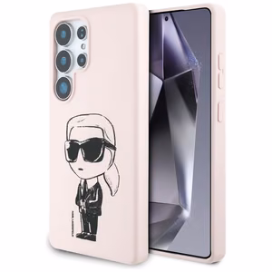 Karl Lagerfeld Silikona Grafiti Ikonik drukāts logotips Magnētiskais apvalks Samsung Galaxy S25 Ultra - rozā