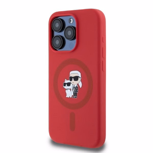 Karl Lagerfeld silikona Karl&Choupette galvu gredzens Magnētiskais viedtālruņa apvalks iPhone 15 Pro - Sarkans