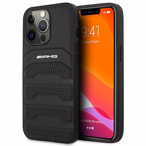 AMG AMHCP14XGSEBK iPhone 14 Pro Max 6.7 - melns ādas vāciņš ar reljefām līnijām