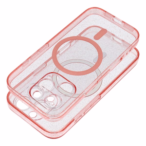 CLEAR MAG COVER magnētiskais viedtālruņa apvalks, saderīgs ar MagSafe, paredzēts SAMSUNG S25, rozā ar spīdumiem