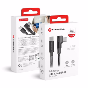 Kabelis USB C uz USB C Forcell F-Energy QC4.0 PD 5A 100W Cafule 90° 2 m CC-1Deg melns