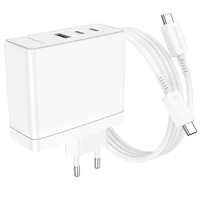 Borofone sienas lādētājs BN11 Imperial - USB + 2xType C - QC 3.0 PD 100W ar Type C uz Type C kabeli balts
