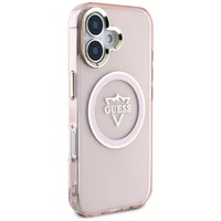 Guess IML Metal Mountain Logo Magnētiskais iPhone 16 viedtālruņa apvalks - rozā