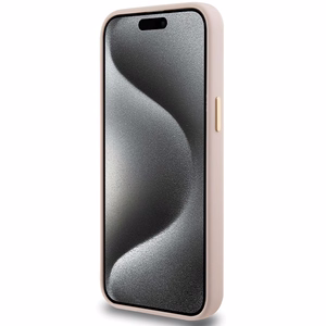 Guess Silicone Script Metal Logo & Frame viedtālruņa apvalks iPhone 15 Pro - rozā