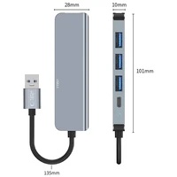 HUB Tech-Protect V0 5in1 USB-A - USB-A 3.0 / 3x USB-A 2.0 / USB-C - pelēks