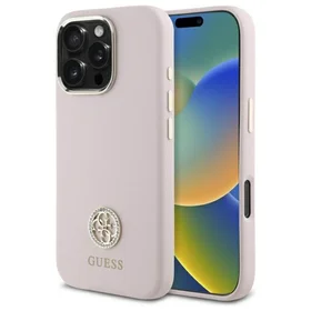 Guess Silikona Logo Strass 4G Apvalks iPhone 16 Pro - gaiši rozā