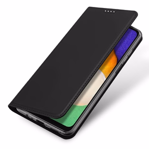 Dux Ducis Skin Pro Viedtālruņa apvalks Samsung Galaxy A14 4G / 5G ar atveramu kartiņu maku un statīvu Melns